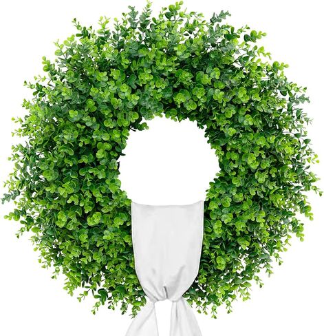 28'' Large Boxwood Wreaths Front Door Artificial Green Spring Wreath with Sash Wreaths for Front Door Farmhouse Greenery Year Round Outdoor Indoor for Summer Wreath St Patricks Day Decoration in Saudi Arabia