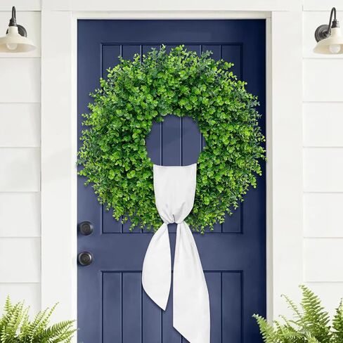 28'' Large Boxwood Wreaths Front Door Artificial Green Spring Wreath with Sash Wreaths for Front Door Farmhouse Greenery Year Round Outdoor Indoor for Summer Wreath St Patricks Day Decoration in Saudi Arabia