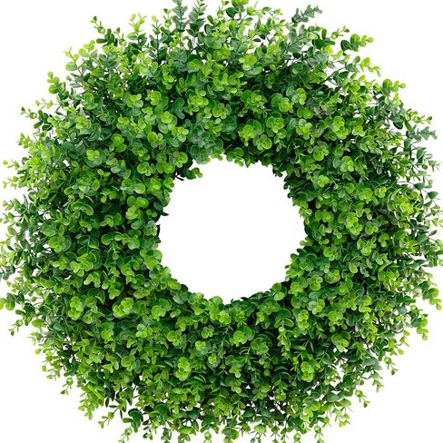 28'' Large Boxwood Wreaths Front Door Artificial Green Spring Wreath with Sash Wreaths for Front Door Farmhouse Greenery Year Round Outdoor Indoor for Summer Wreath St Patricks Day Decoration in Saudi Arabia