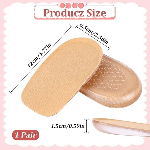 1/2 Inch Heel Lifts, Gel Heel Raisers for Leg Length Discrepancies Brown Foot Height Increase Insoles Soft Shoe Lifts for Women Men Uneven Legs Comfort Half Foot Insoles for Heels Pain, 1 Pair in Kuwait