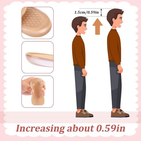 1/2 Inch Heel Lifts, Gel Heel Raisers for Leg Length Discrepancies Brown Foot Height Increase Insoles Soft Shoe Lifts for Women Men Uneven Legs Comfort Half Foot Insoles for Heels Pain, 1 Pair in Kuwait