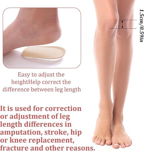 1/2 Inch Heel Lifts, Gel Heel Raisers for Leg Length Discrepancies Brown Foot Height Increase Insoles Soft Shoe Lifts for Women Men Uneven Legs Comfort Half Foot Insoles for Heels Pain, 1 Pair in Kuwait