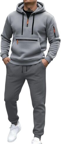 Men's Tracksuit 2 Pieces 1/3 Zip up Hoodie Set Athletic Sweatsuits Casual Jogging Sport Suit Sets Two Piece Outfits in Kuwait