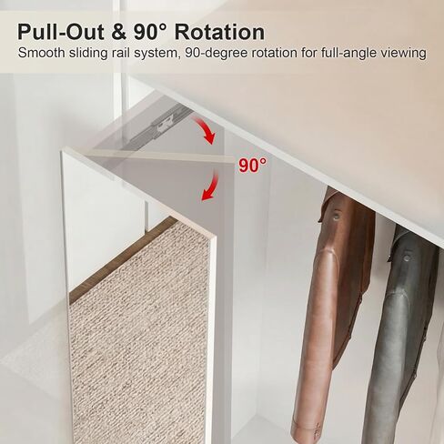 brisafe Sliding Mirror for Closet, Pull Out & Retractable Full Length Wardrobe Mirror, 90° Rotating Unbreakable Non-Glass Nanomirror, No-Drill Hidden Cabinet Mirrors for Bedroom (47" x 12", White) in Saudi Arabia