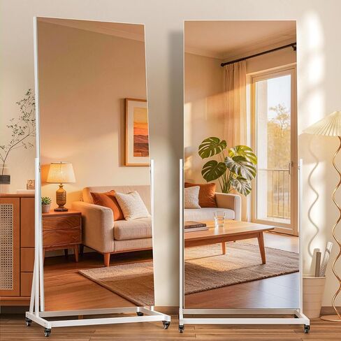 Full Length Rolling Mirror on Wheels, 71" x 24" Home Gym Mirrors with 360° Rotation, Standing Holder, Tempered Glass & Metal Frame, Use for Bedroom, Dance Studio, Fitness in Saudi Arabia