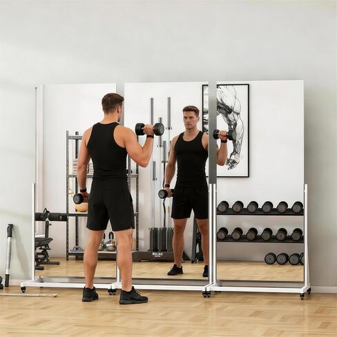 Full Length Rolling Mirror on Wheels, 71" x 24" Home Gym Mirrors with 360° Rotation, Standing Holder, Tempered Glass & Metal Frame, Use for Bedroom, Dance Studio, Fitness in Saudi Arabia