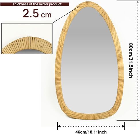 Rattan Boho Mirror for Decor, 31.5" x 18" Handmade Wall Mirror that is Farmhouse and Boho Wall Decor Style, Ideal for Hanging in the Bedroom, Living Room, Entryway, Nursery in Saudi Arabia