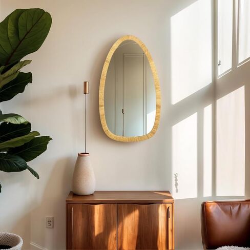 Rattan Boho Mirror for Decor, 31.5" x 18" Handmade Wall Mirror that is Farmhouse and Boho Wall Decor Style, Ideal for Hanging in the Bedroom, Living Room, Entryway, Nursery in Saudi Arabia