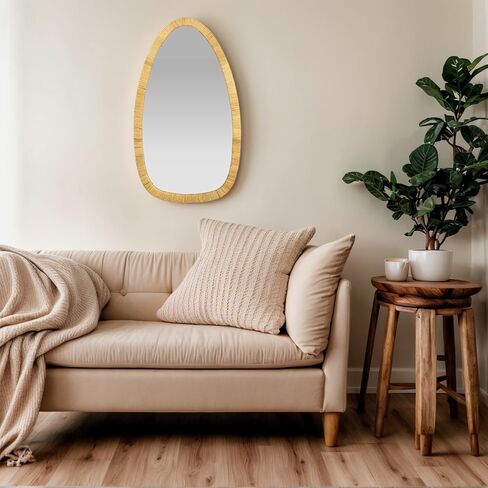 Rattan Boho Mirror for Decor, 31.5" x 18" Handmade Wall Mirror that is Farmhouse and Boho Wall Decor Style, Ideal for Hanging in the Bedroom, Living Room, Entryway, Nursery in Saudi Arabia