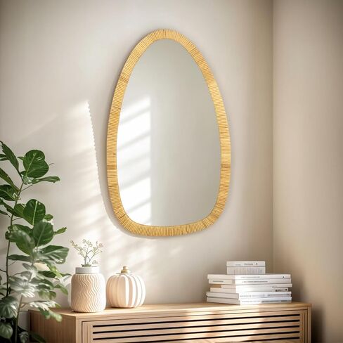 Rattan Boho Mirror for Decor, 31.5" x 18" Handmade Wall Mirror that is Farmhouse and Boho Wall Decor Style, Ideal for Hanging in the Bedroom, Living Room, Entryway, Nursery in Saudi Arabia