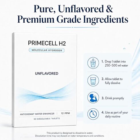 Molecular Hydrogen Tablets, 12 PPM Hydrogen Water Effervescent Tablets for Antioxidant Support and Daily Hydration, Unflavored Drinking Water Tablets, 30 Count in Saudi Arabia