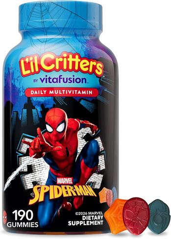 Lil Critters Marvel Spider-Man Kids Multivitamin Gummies | 190 Count | Gummy with Vitamins A B C D E | Fruit Flavors | 11 Essential Nutrients | Gluten and Dairy-Free Children's Daily Supplement in Saudi Arabia