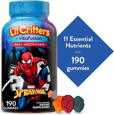 Lil Critters Marvel Spider-Man Kids Multivitamin Gummies | 190 Count | Gummy with Vitamins A B C D E | Fruit Flavors | 11 Essential Nutrients | Gluten and Dairy-Free Children's Daily Supplement in Saudi Arabia