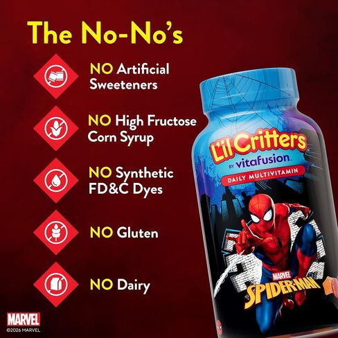 Lil Critters Marvel Spider-Man Kids Multivitamin Gummies | 190 Count | Gummy with Vitamins A B C D E | Fruit Flavors | 11 Essential Nutrients | Gluten and Dairy-Free Children's Daily Supplement in Saudi Arabia