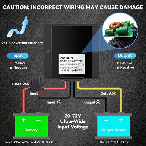 20A 240W 20V 36V 48V 60V to 12V Step Down Converter Voltage Regulator, 20-72V DC-DC Buck Converter Reducer with Fuse, Professional 12V Converter for Golf Cart, Scooter, RV, Forklift, Solar System in Saudi Arabia
