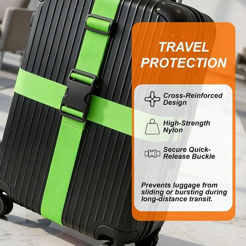 4 Pack Adjustable Luggage Straps for Suitcases – Secure Lock Travel Belts, 40''–78'' Fit, Easy Luggage Identification (Green) in Saudi Arabia