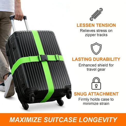 4 Pack Adjustable Luggage Straps for Suitcases – Secure Lock Travel Belts, 40''–78'' Fit, Easy Luggage Identification (Green) in Saudi Arabia