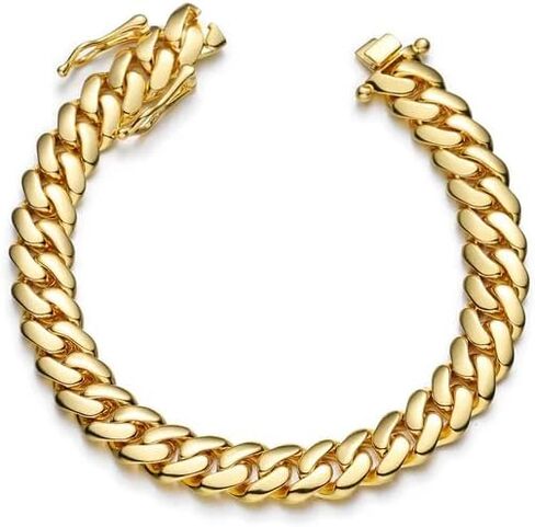Miami Cuban Link Bracelet for Men Women, 14K Gold/Silver Plated Curb Chain Bracelet with Double Safety Clasp, Hip Hop Jewelry 12/22mm Width, 7/8/9 Inch in Kuwait