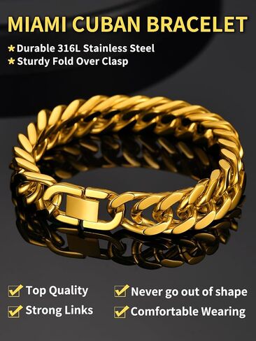 ChainsHouse Miami Cuban Chain Necklace 12mm Width 18inch and 12mm 21cm Wrist Bracelets for Men Women in Kuwait