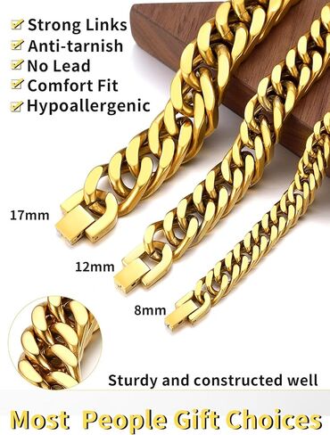 ChainsHouse Miami Cuban Chain Necklace 12mm Width 18inch and 12mm 21cm Wrist Bracelets for Men Women in Kuwait