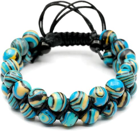 Natural Gemstone Double Row Macrame Bracelet for Men and Women | Handmade Adjustable Beaded Bracelet | 8mm Natural Stone Beads | Unisex Gift Jewelry in Saudi Arabia