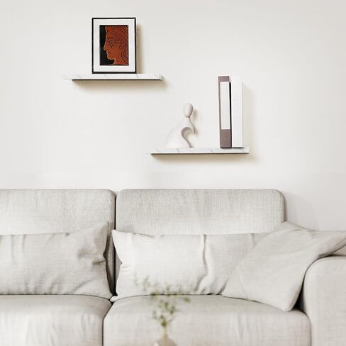Pinkunn 3 Pcs Faux Marble Floating Shelves White Wooden Wall Shelf Modern Wall Mount Decor for Home Bathroom Kitchen Storage and Display in Kuwait