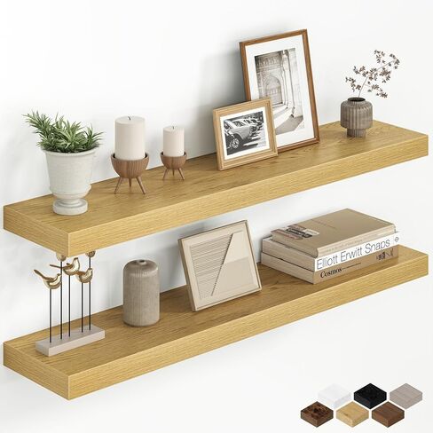 Fun Memories 48 Inch Floating Shelves for Wall, 8 Inch Deep Rustic Wood Wall Mounted Shelves with Invisible Brackets for Bathroom, Bedroom, Kitchen & Living Room Storage Decor, Rustic Brown, 2 Pack in Saudi Arabia