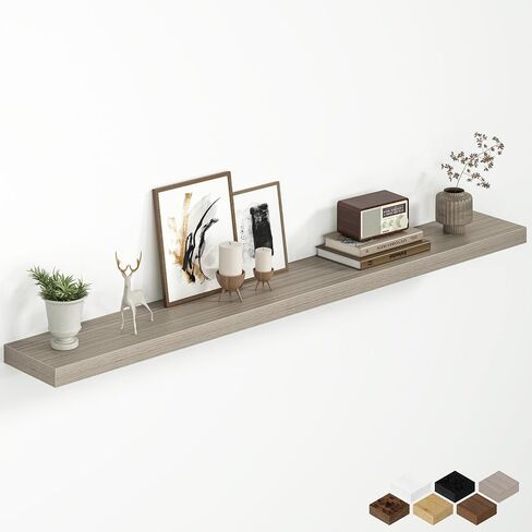 Fun Memories 48 Inch Floating Shelves for Wall, 8 Inch Deep Rustic Wood Wall Mounted Shelves with Invisible Brackets for Bathroom, Bedroom, Kitchen & Living Room Storage Decor, Rustic Brown, 2 Pack in Saudi Arabia