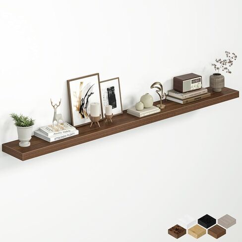 Fun Memories 48 Inch Floating Shelves for Wall, 8 Inch Deep Rustic Wood Wall Mounted Shelves with Invisible Brackets for Bathroom, Bedroom, Kitchen & Living Room Storage Decor, Rustic Brown, 2 Pack in Saudi Arabia