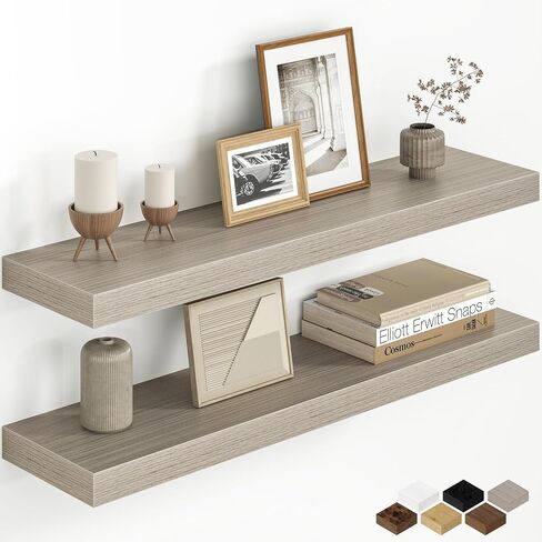 Fun Memories 48 Inch Floating Shelves for Wall, 8 Inch Deep Rustic Wood Wall Mounted Shelves with Invisible Brackets for Bathroom, Bedroom, Kitchen & Living Room Storage Decor, Rustic Brown, 2 Pack in Saudi Arabia