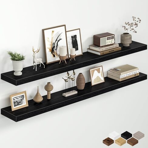 Fun Memories 48 Inch Floating Shelves for Wall, 8 Inch Deep Rustic Wood Wall Mounted Shelves with Invisible Brackets for Bathroom, Bedroom, Kitchen & Living Room Storage Decor, Rustic Brown, 2 Pack in Saudi Arabia
