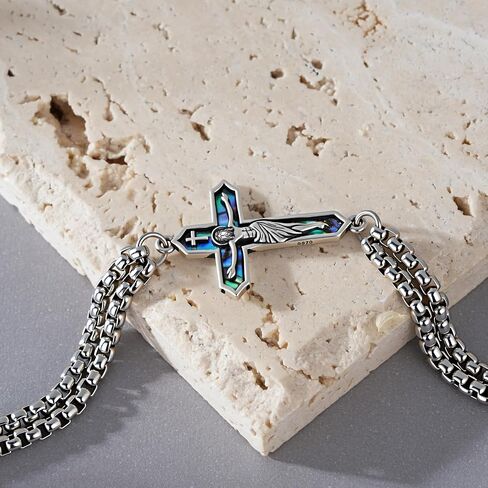 Crucifix Bracelets 925 Sterling Silver Jesus Cross Bracelets for Men Christian Jewelry Gifts in Saudi Arabia