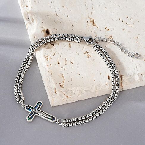 Crucifix Bracelets 925 Sterling Silver Jesus Cross Bracelets for Men Christian Jewelry Gifts in Saudi Arabia
