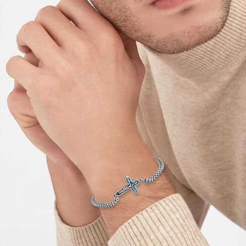 Crucifix Bracelets 925 Sterling Silver Jesus Cross Bracelets for Men Christian Jewelry Gifts in Saudi Arabia
