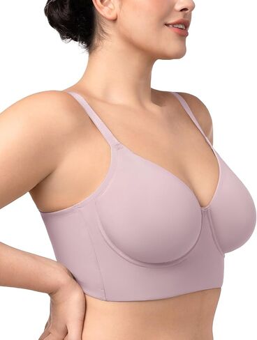 HSIA Bras for Women Minimizer Full Coverage Seamless Plus Size Longline Unlined Underwire Back Smoothing Bra, Grey Purple 36DD in Kuwait