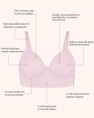 HSIA Bras for Women Minimizer Full Coverage Seamless Plus Size Longline Unlined Underwire Back Smoothing Bra, Grey Purple 36DD in Kuwait