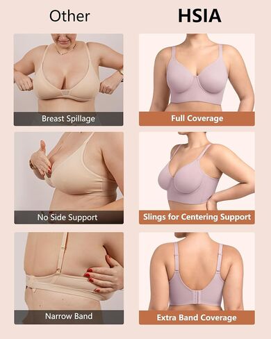 HSIA Bras for Women Minimizer Full Coverage Seamless Plus Size Longline Unlined Underwire Back Smoothing Bra, Grey Purple 36DD in Kuwait