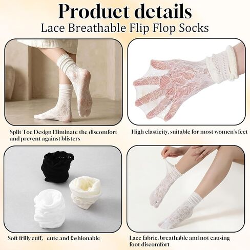 SynHHergyx Tabi Socks Women, 3 Pairs Lace Mesh Split Toe Socks Japanese Flip Flop Socks for Women Daily Wear in Kuwait
