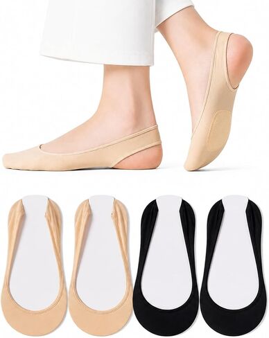 Women's Half Sole Boat Socks for Heels with Cushion Pad, No Show Toe Topper Socks for Flats Mules Slingback, 4 Pairs, Nude and Black in Saudi Arabia