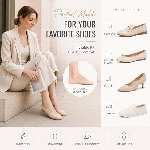 Women's Half Sole Boat Socks for Heels with Cushion Pad, No Show Toe Topper Socks for Flats Mules Slingback, 4 Pairs, Nude and Black in Saudi Arabia