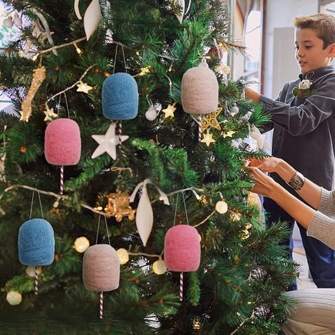 Felted Wool Lollipop Christmas Tree Hanging Ornaments - Handcrafted Felt Wool Lollipop Pink White Blue Christmas Ornaments for Home Party Set of 6 Cotton Candy Land Theme in Saudi Arabia