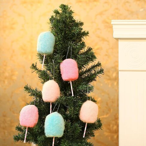 Felted Wool Lollipop Christmas Tree Hanging Ornaments - Handcrafted Felt Wool Lollipop Pink White Blue Christmas Ornaments for Home Party Set of 6 Cotton Candy Land Theme in Saudi Arabia