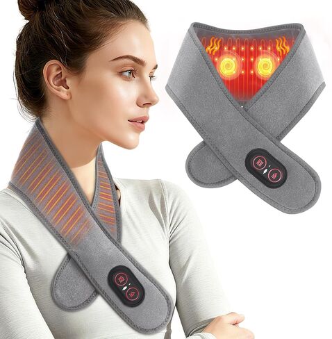 Neck Heating Pad with Massage, Heating Neck Wrap with 660nm 850nm Red Light, with 3000mAh Rechargeable, 3 Levels Heat & 3 Massage in Saudi Arabia