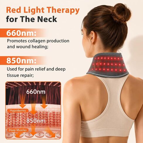 Neck Heating Pad with Massage, Heating Neck Wrap with 660nm 850nm Red Light, with 3000mAh Rechargeable, 3 Levels Heat & 3 Massage in Saudi Arabia