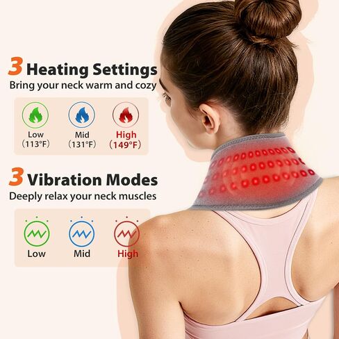 Neck Heating Pad with Massage, Heating Neck Wrap with 660nm 850nm Red Light, with 3000mAh Rechargeable, 3 Levels Heat & 3 Massage in Saudi Arabia