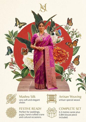 Women's Light majenta Banarasi Silk Saree With Unstitched Zari Weaving & Matching Blouse - Wedding, Party Festive Wear in Kuwait