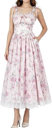 Floral Corset Dress for Women Summer Floral Print Spaghetti Strap Midi Dresses for Casual Party Vacation in Saudi Arabia