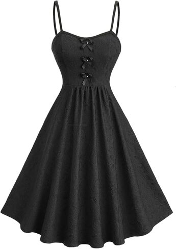 DRESSFO Retro Jacquard Embroidered Textured Cross Bowknot A Line Cami Cooktail Club Party Dress in Saudi Arabia
