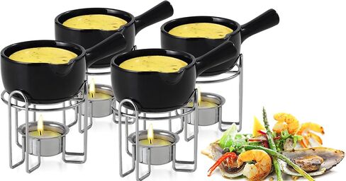 Artestia Butter Warmer for Seafood Set of 4, Ceramic Lobster Butter Warmers with 4 Pieces Tealight Candles for Melting Butter, Chocolate, with Handle, Dishwasher Safe, Black in Saudi Arabia
