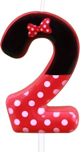 2nd Red Bow Birthday Candles for Girls, Red Black Mouse Cake Topper Cupcake Decor, Mouse Cartoon Themed Birthday Party Decorations Supplies (with White dot, Number 2) in Saudi Arabia